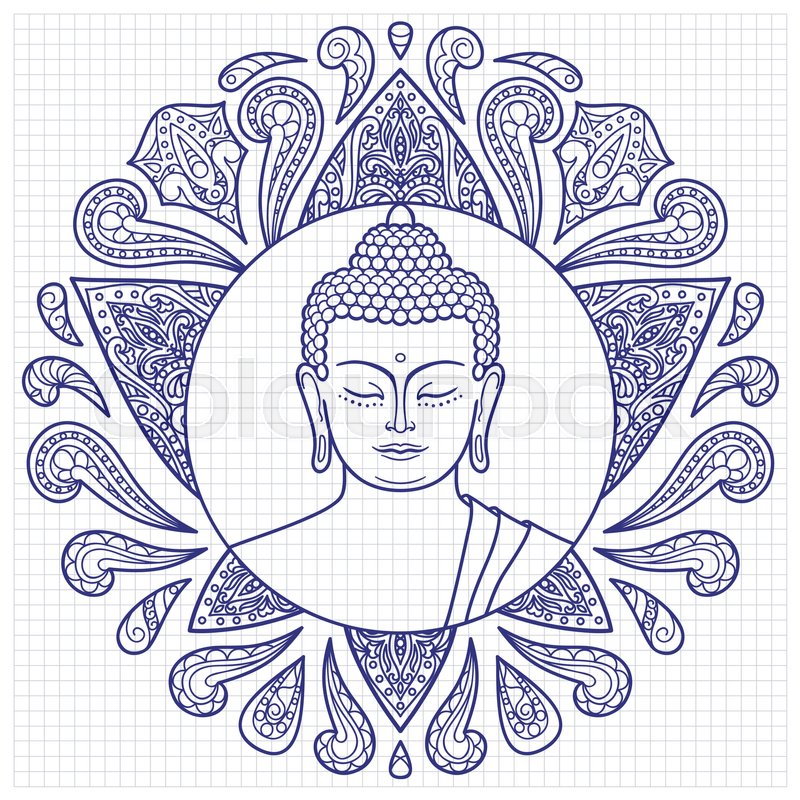 800x800 Hand Drawn Buddha Head With Lotus Decoration. Sketch For Tattoo