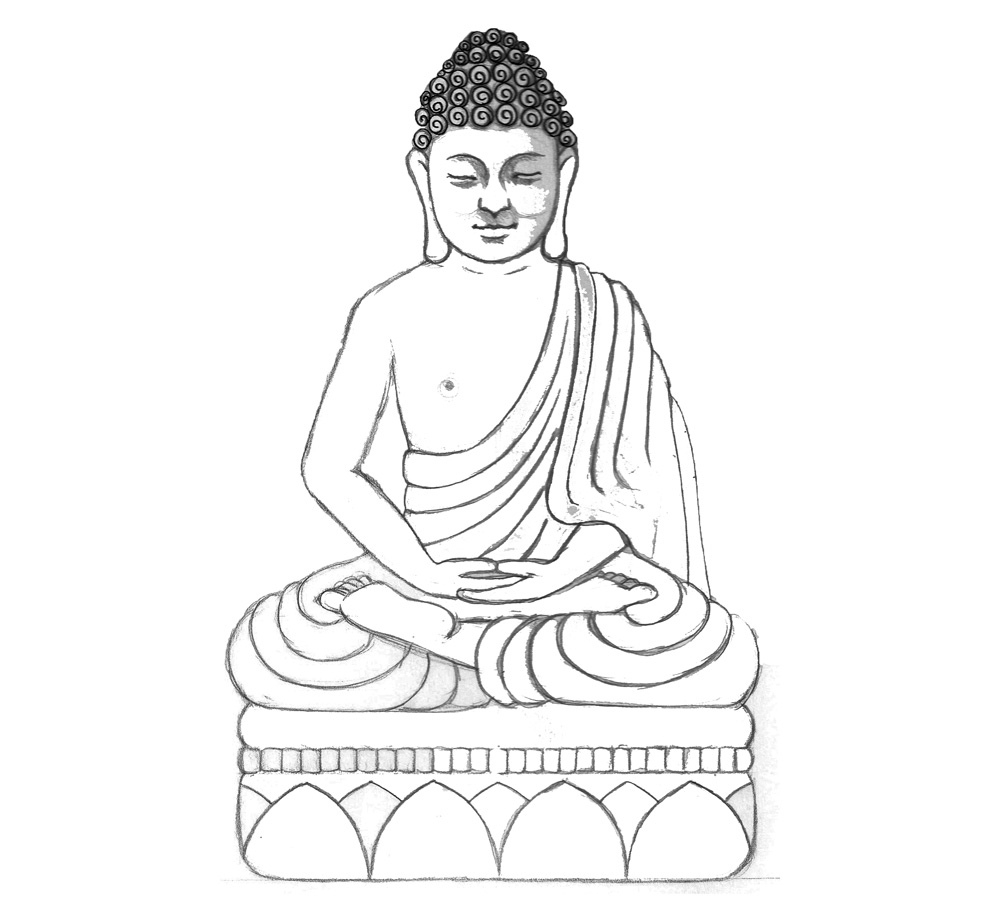 1000x905 Drawing Of A Buddha Sandstone Buddha Drawing Drawn, Re Drawn
