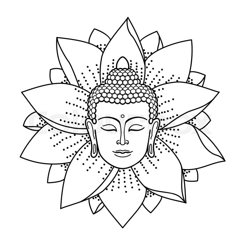 800x800 Buddha Head And Lotus Isolated On White Background. Sign