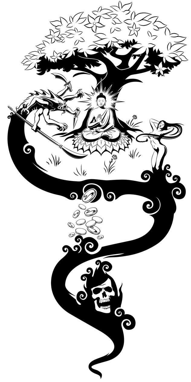 632x1264 Buddha Vs Mara Tattoo By Mattleese87