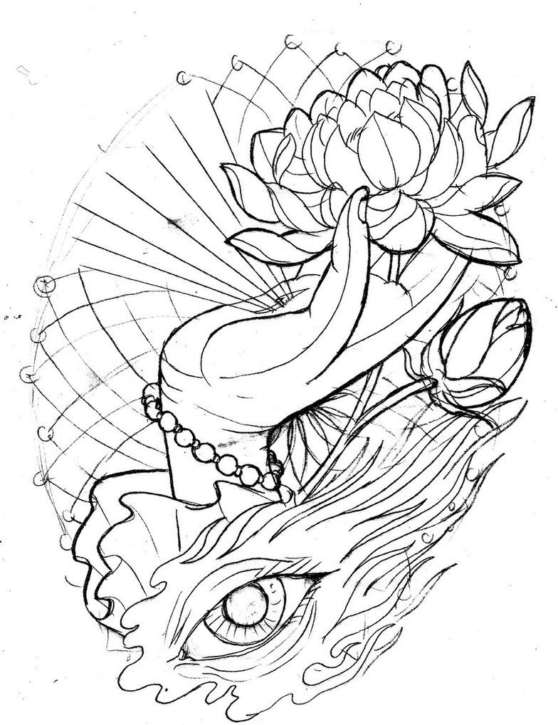784x1018 Lotus Tattoo Sketch Pic
