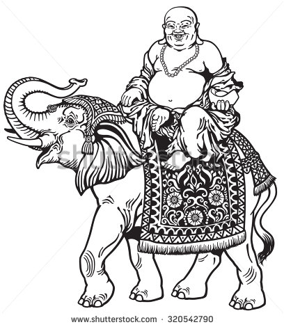 408x470 Lucky Buddha Riding Elephant Black And White Image Feng Shui