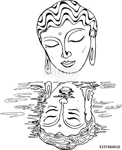 408x500 An Illustration Of A Buddha And His Reflection. Black And White
