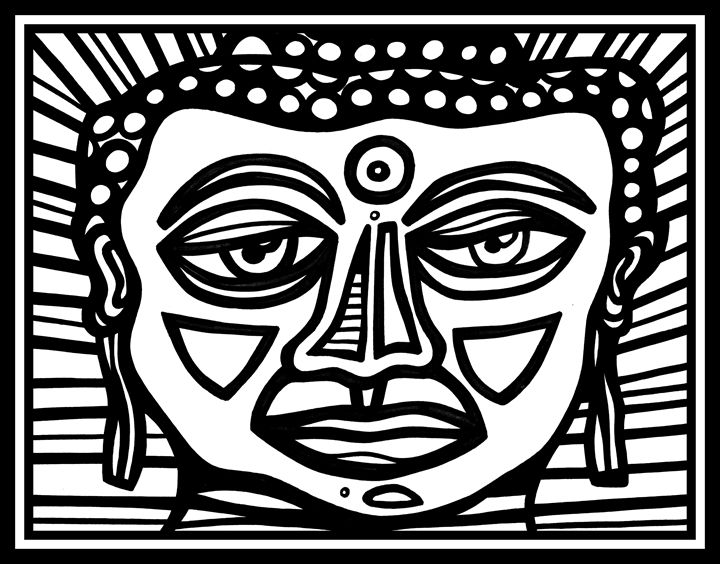 720x564 Black, White, Buddha Face