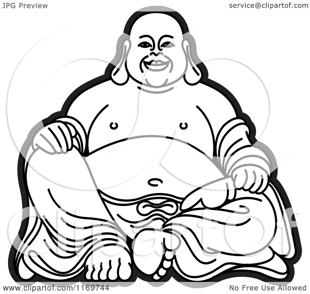 1080x1024 Clipart Of A Black And White Laughing Buddha 2