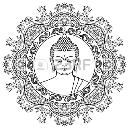 450x450 Buddha Head With Round Mandala Decoration. Sign For Tattoo