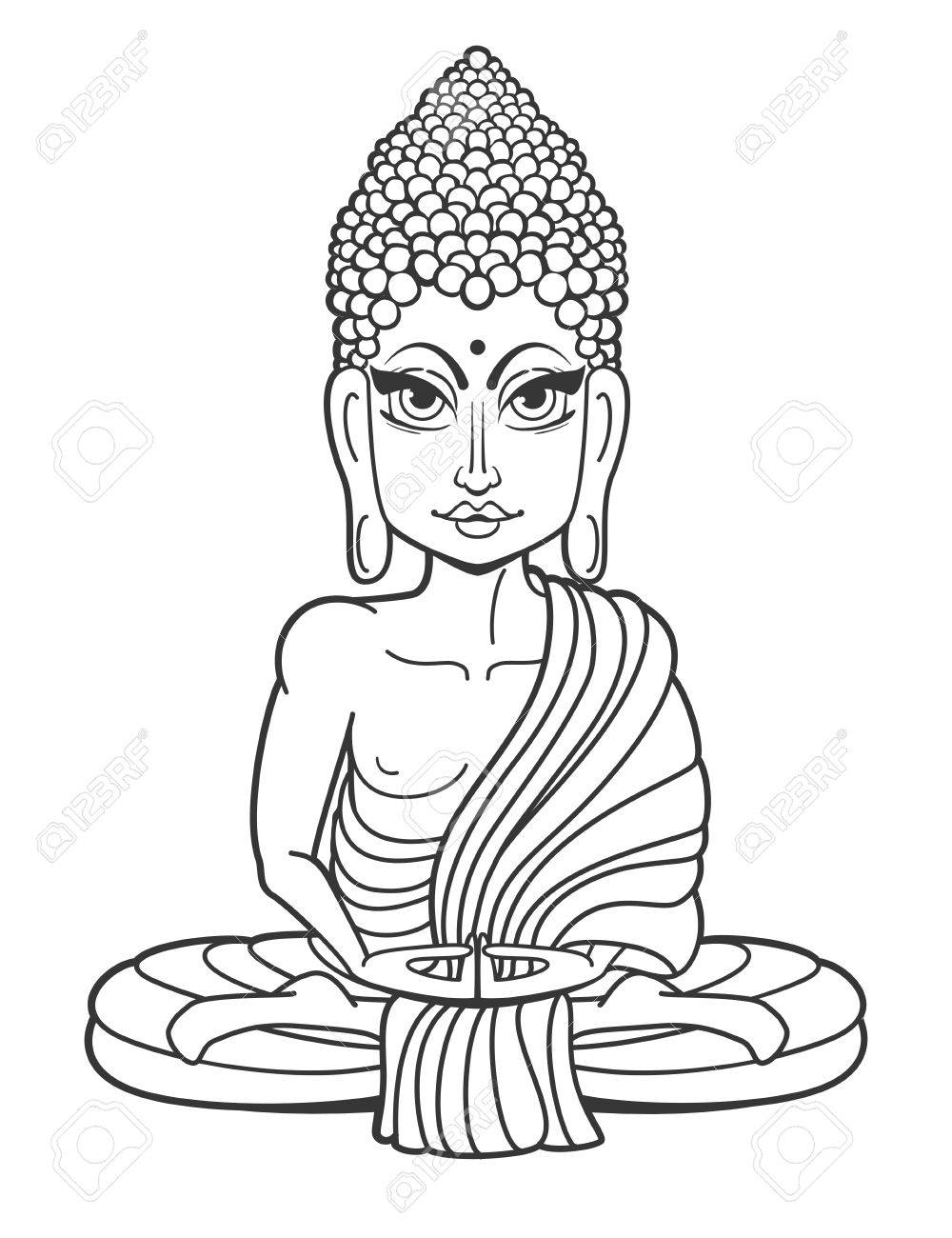 1000x1300 Drawing Of A Buddha Statue. Art Vector Illustration Of Gautama