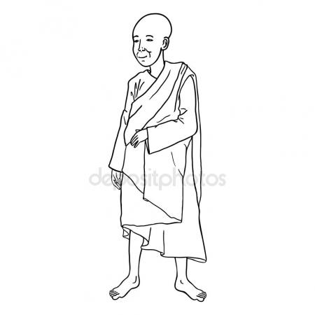 450x450 Single Line Art Buddhist Monk Stock Vector Nikiteev