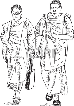 315x450 Sketch Of Young Buddhist Monks Walking On Street In Thai