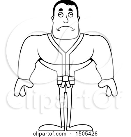 450x470 Clipart Of A Black And White Sad Buff Karate Man