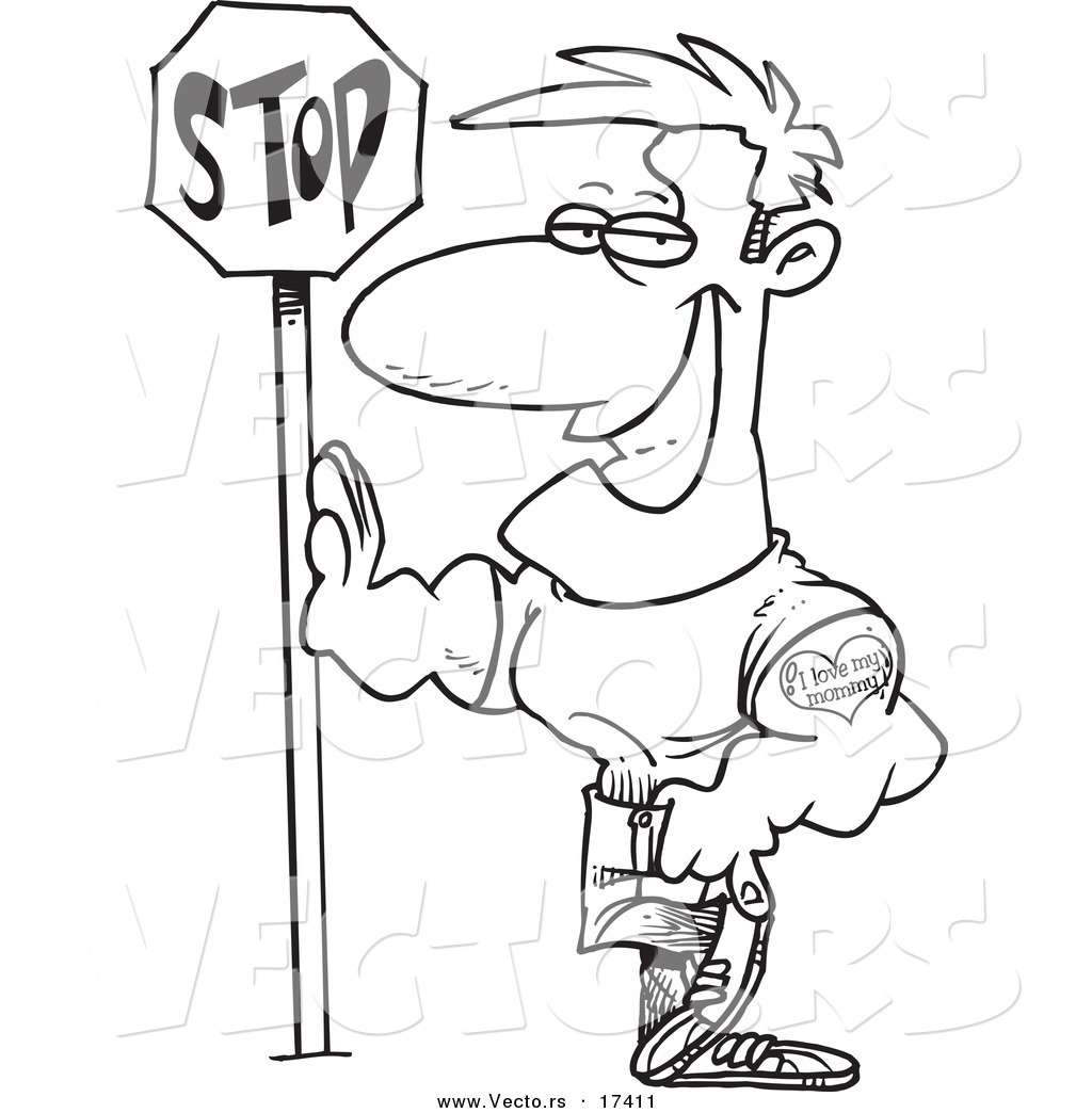 1024x1044 Vector Of A Cartoon Buff Man Leaning Against A Stop Sign