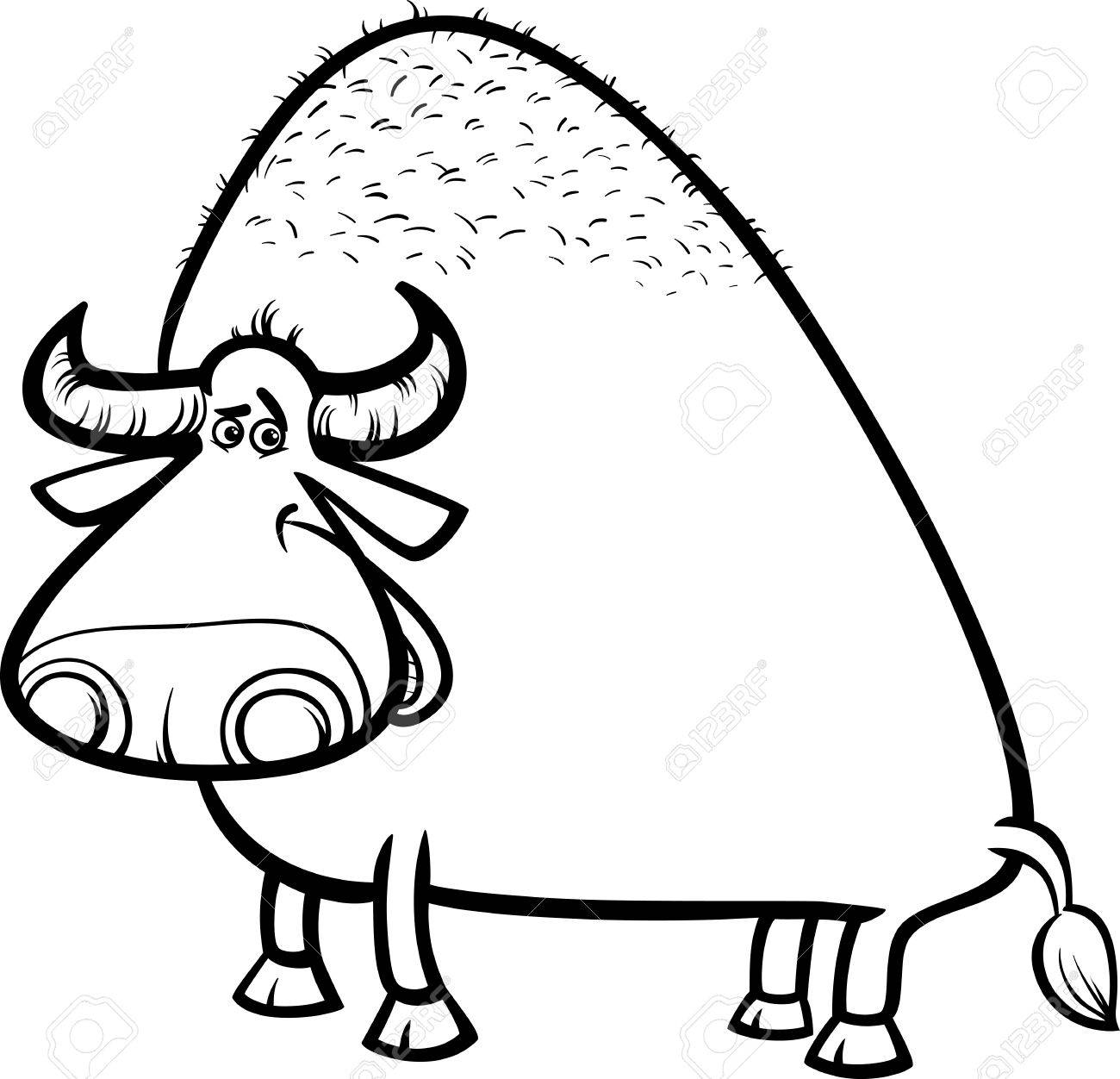 1300x1252 Black And White Cartoon Illustration Of Funny Bull Or Buffalo