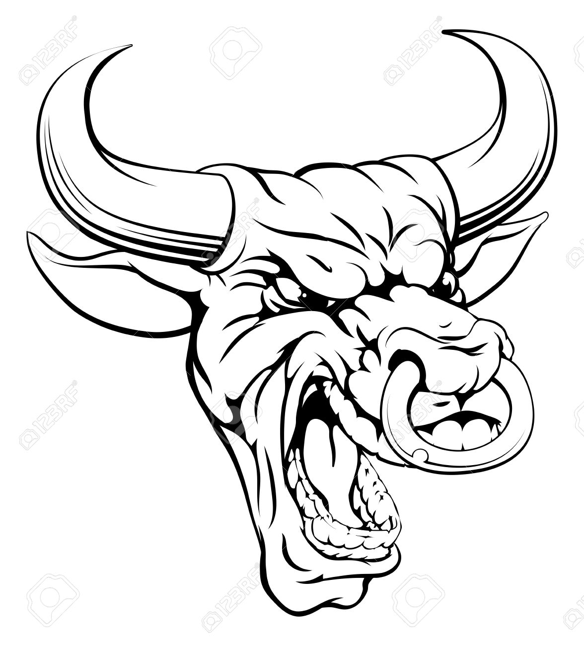 1176x1300 A Drawing Of A Mean Angry Looking Bull Mascot Face Royalty Free