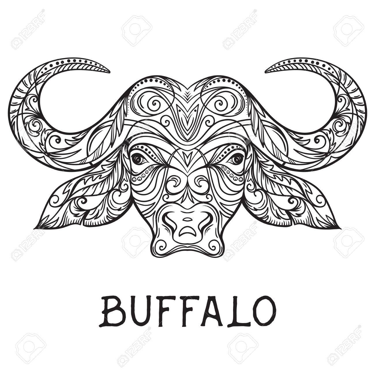 1300x1300 Buffalo Head With Abstract Ornament. Tattoo Art. Design Concept