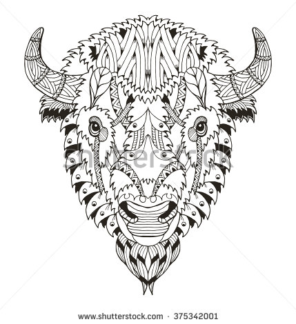 429x470 American Buffalo Head Zentangle Stylized, Vector, Illustration