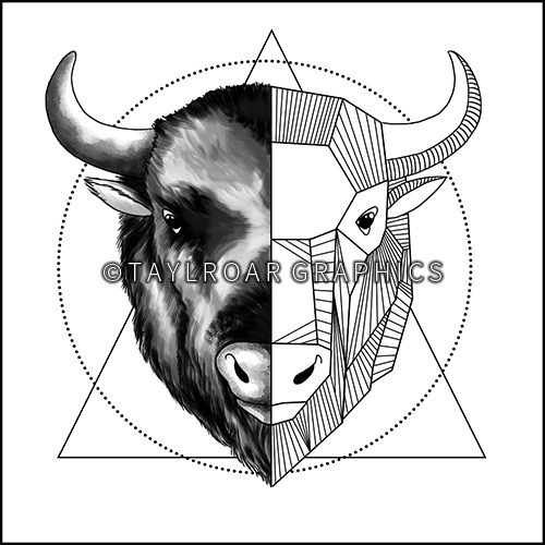 500x500 Half Geometric Buffalo Head Custom Tattoo Design. Www