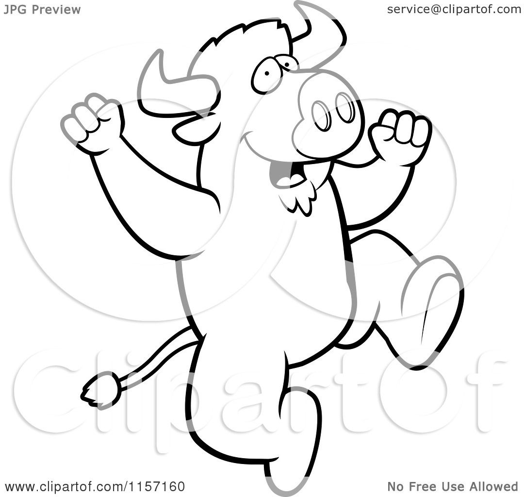 1080x1024 Cartoon Clipart Of A Black And White Jumping Buffalo