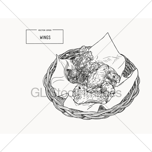 500x500 Hand Drawn Sketch Buffalo Chicken Wings In Basket. Gl Stock Images