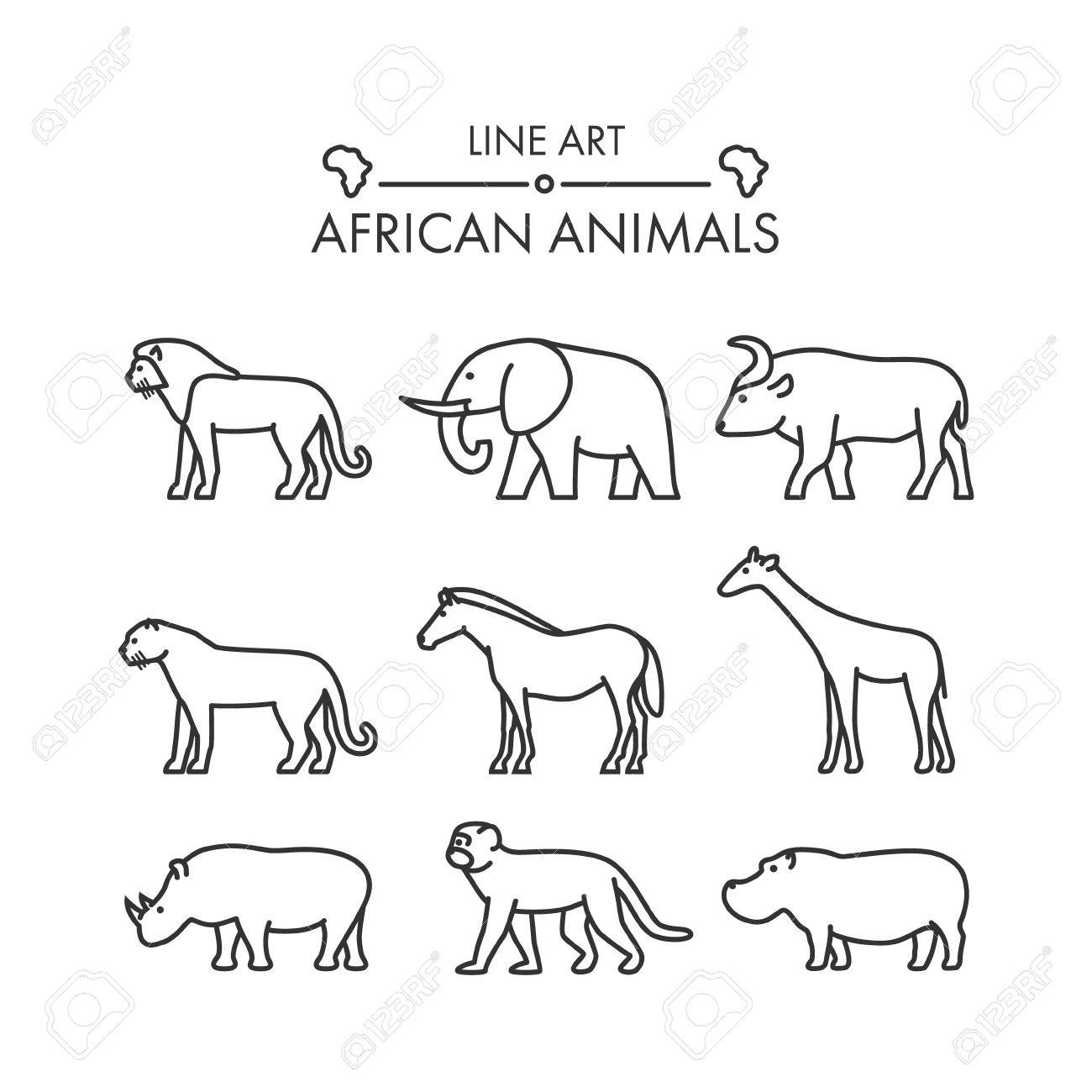 1300x1300 Outline Figures Of African Animals. Vector Figures Icon Set