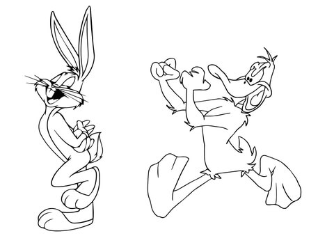 480x339 Daffy Duck Chasing Bugs Bunny Coloring Page Free Printable