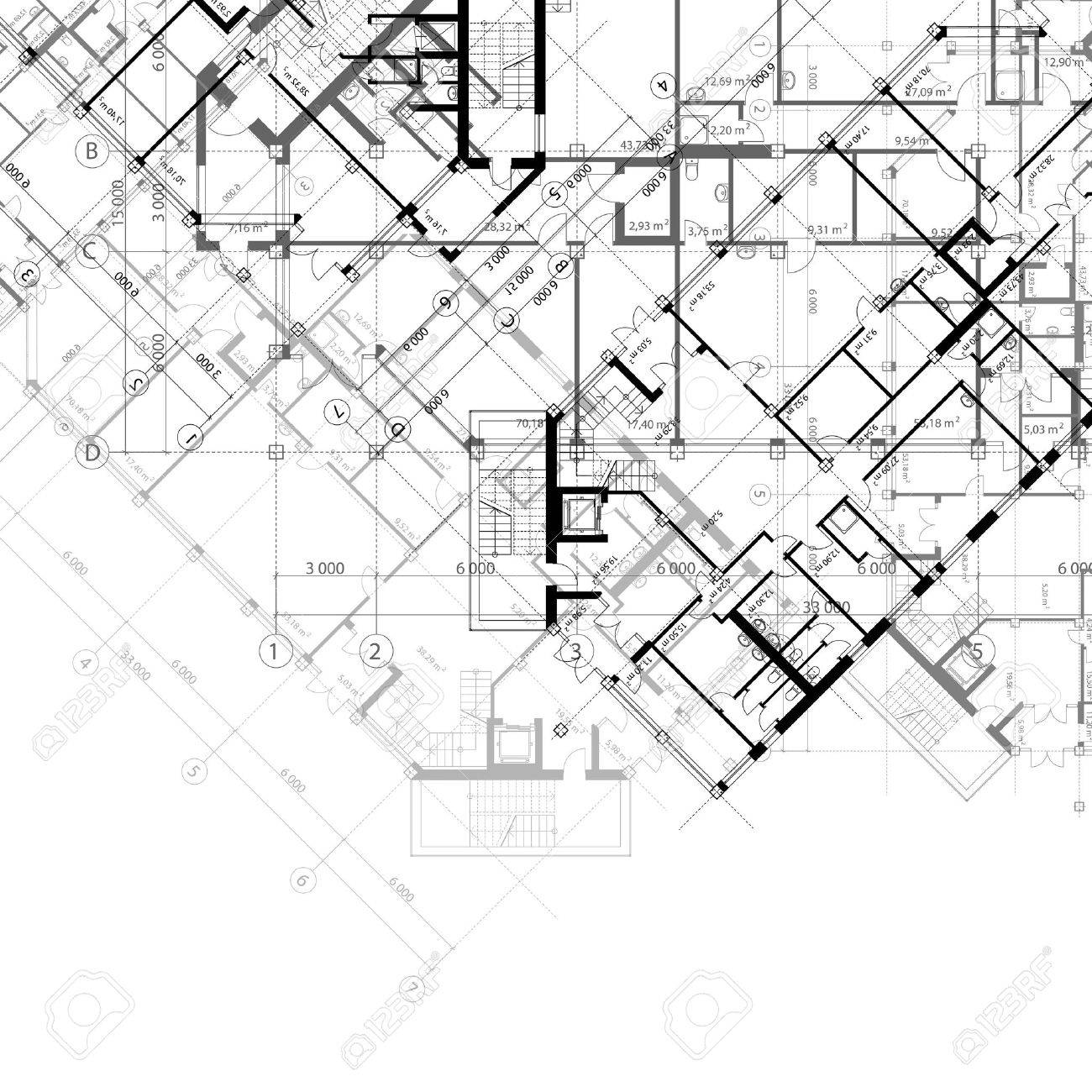 1300x1300 Architectural Black And White Background With Plans Of Building