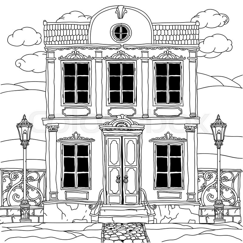 800x799 House Drawing With Details For Adult Coloring Book Or For Zen Art