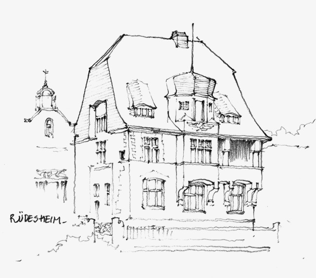 650x572 Architectural Sketches, Building, Hand Painted, Line Drawing Png