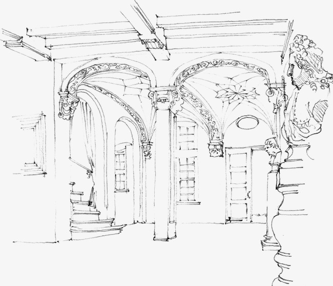 650x558 Architectural Sketches, Building, Hand Painted, Line Drawing Png