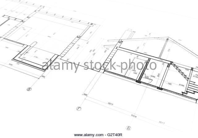 640x447 Blueprint Background Construction House Black And White Stock