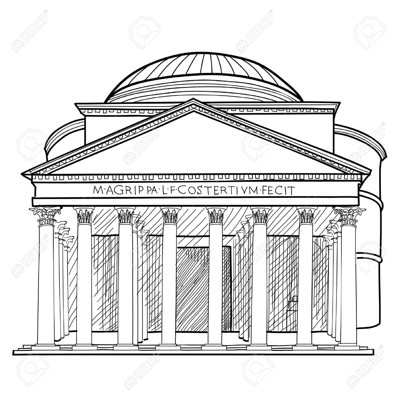 1300x1300 Rome Famous Building. Italian Landmark Panteon Isolated Sktch
