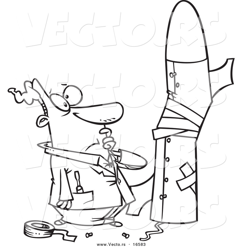 1024x1044 Vector Of A Cartoon Man Building A Bad Rocket