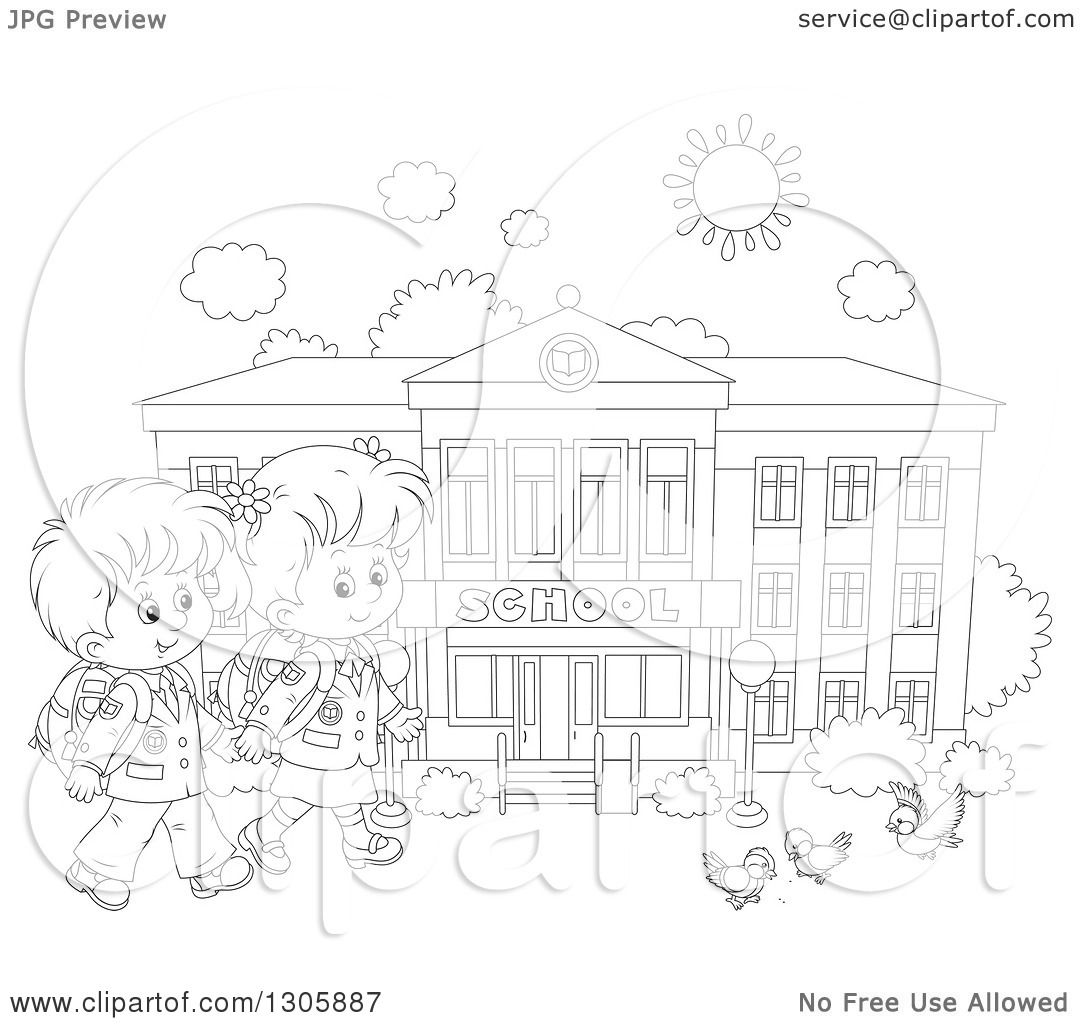 1080x1024 Lineart Clipart Of Black And White Cartoon Happy School Children