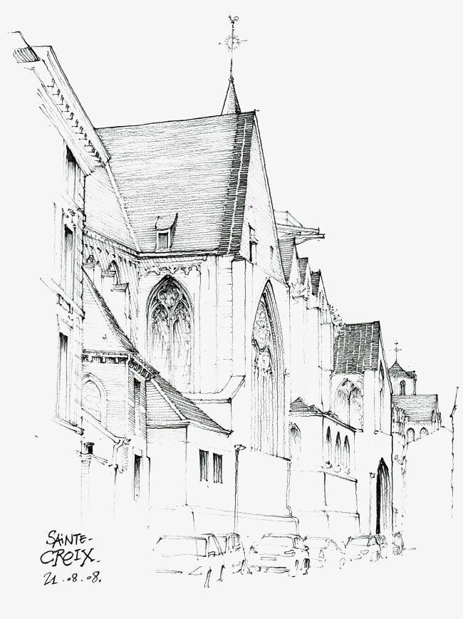 650x869 Architectural Sketches, Building, Hand Painted, Line Drawing Png