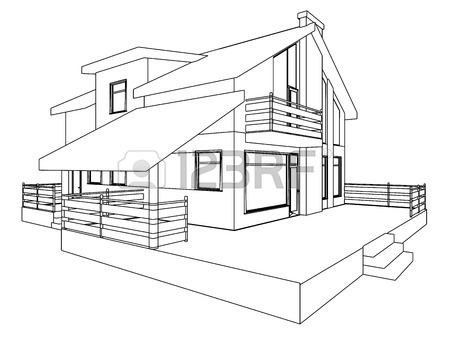 450x338 Building Perspective 3d. Drawing Of The Suburban House. House