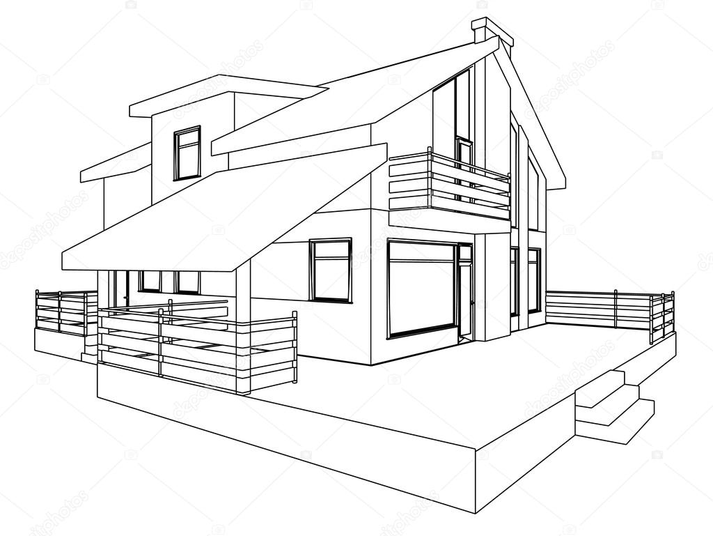 1024x769 The Drawing Of The Building Stock Vector Slim3d1
