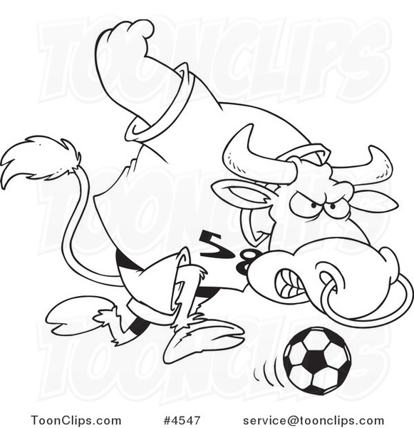 581x600 Cartoon Black And White Line Drawing Of A Soccer Bull