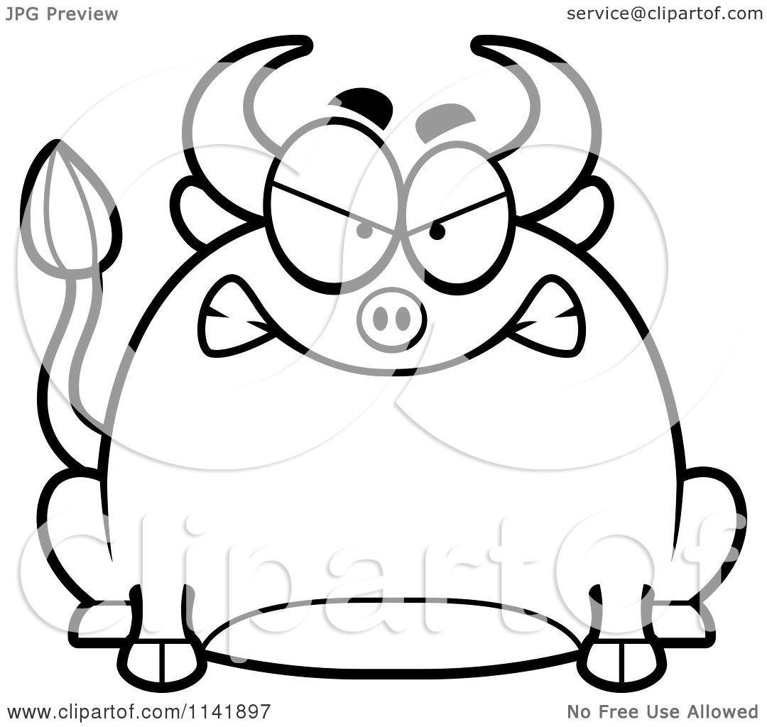 1080x1024 Cartoon Clipart Of A Black And White Chubby Mad Bull