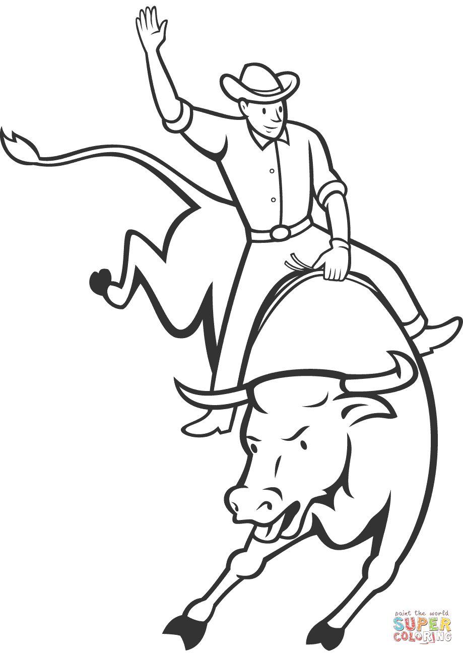 919x1300 Bull Riding Drawings Rodeo Bull Riding Coloring Page Free