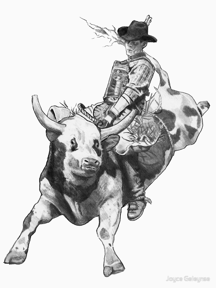 750x1000 Cowboy Riding A Bull, Rodeo, Pencil Drawing, Eight Seconds