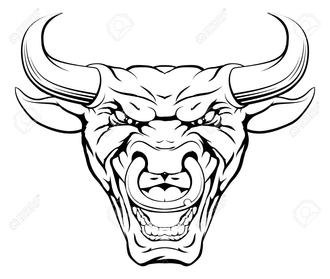 1300x1099 A Mean Looking Bull Mascot Character With A Ring Through Its