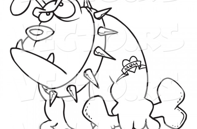 640x420 Cartoon Grumpy Bulldog Holding A Bone Outlined Coloring Page