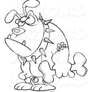 320x320 Cartoon Grumpy Bulldog Holding A Bone Outlined Coloring Page