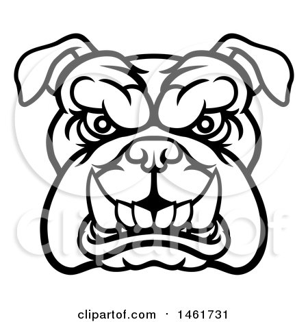 450x470 Clipart Of A Black And White Snarling Bulldog Face