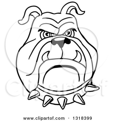 450x470 Clipart Of Cartoon Blacknd Whitengry Bulldog Face