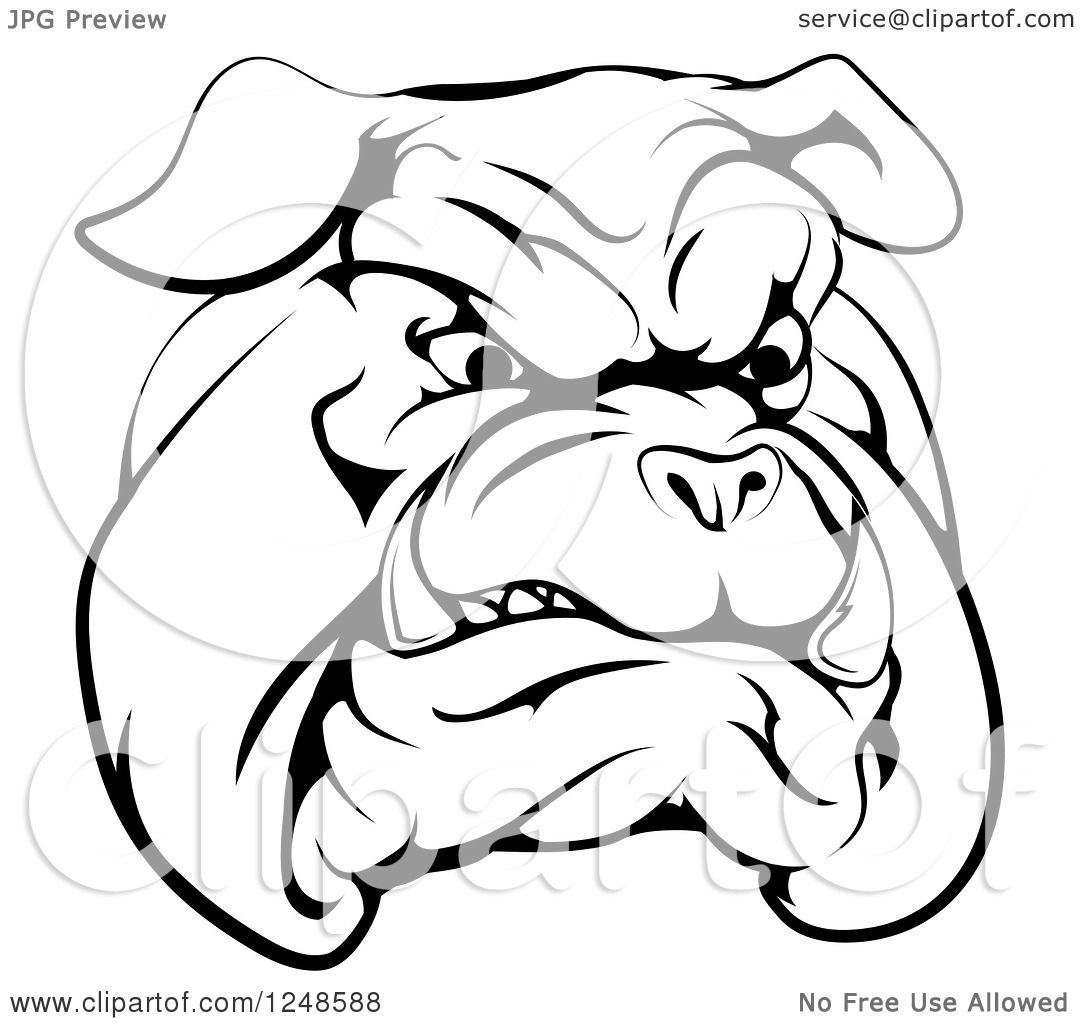1080x1024 Clipart Of A Black And White Snarling Bulldog Mascot Face