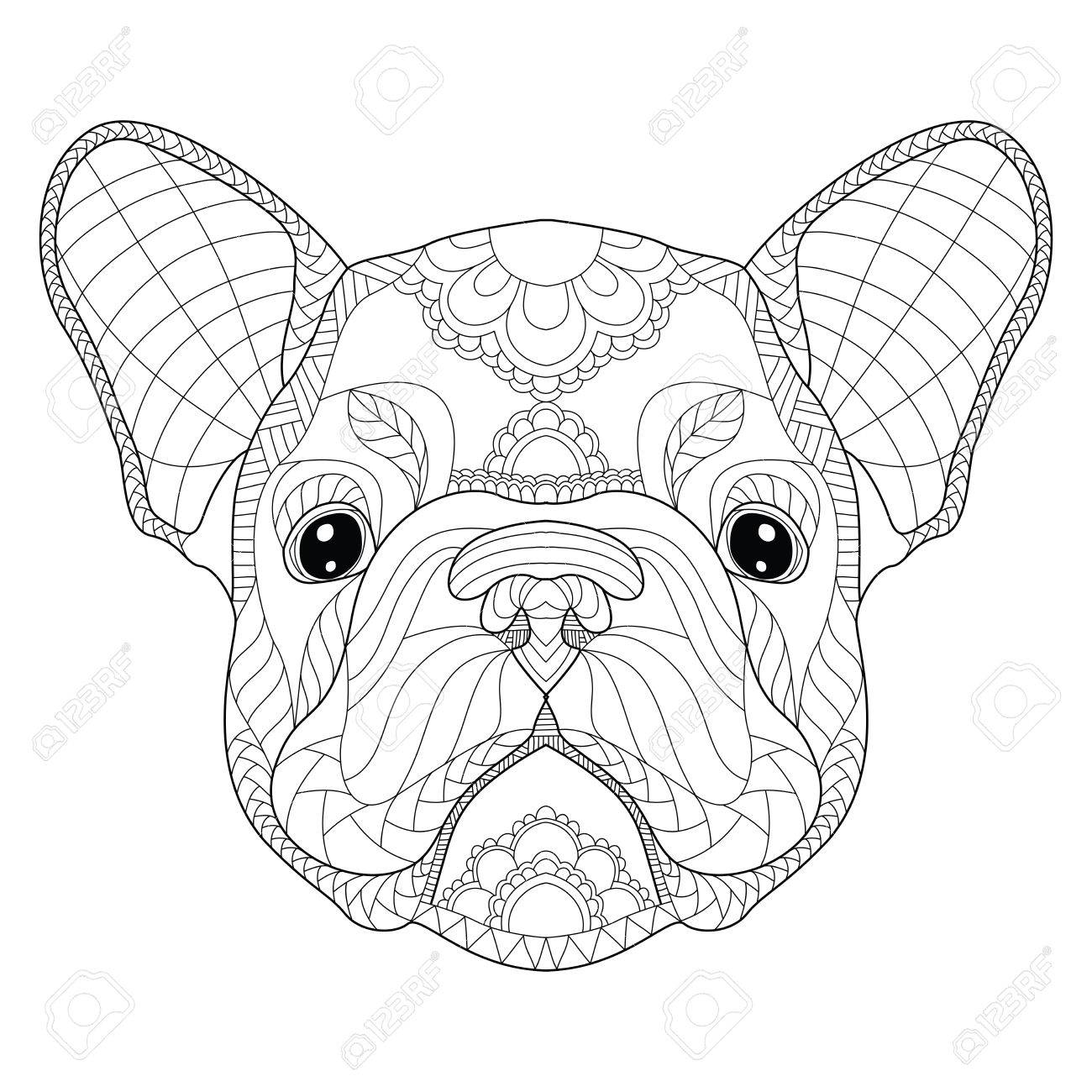 1300x1300 French Bulldog Puppy Head Zentangle Stylized, Vector, Illustration