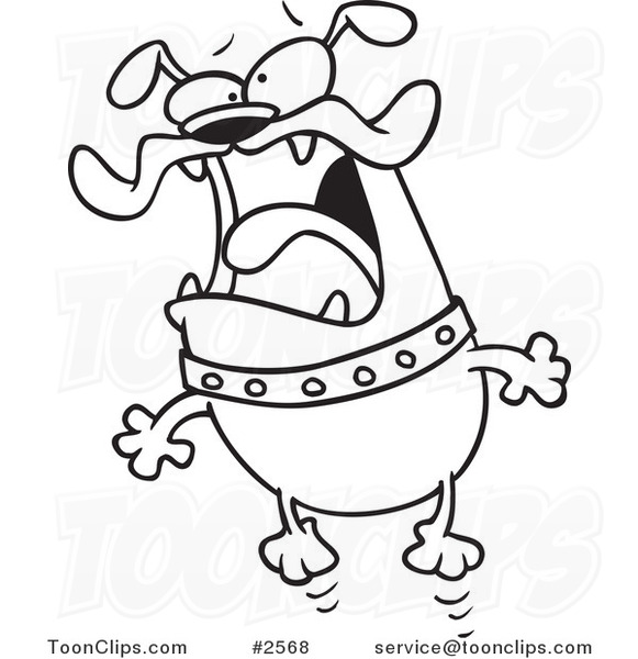 581x600 Cartoon Black And White Line Drawing Of A Jittery Bulldog Jumping