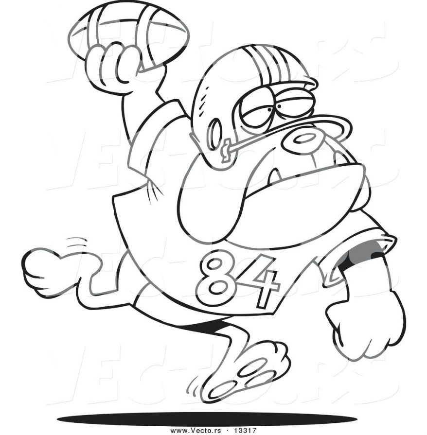 878x895 Vector Of A Cartoon Football Bulldog Throwing The Ball Coloring