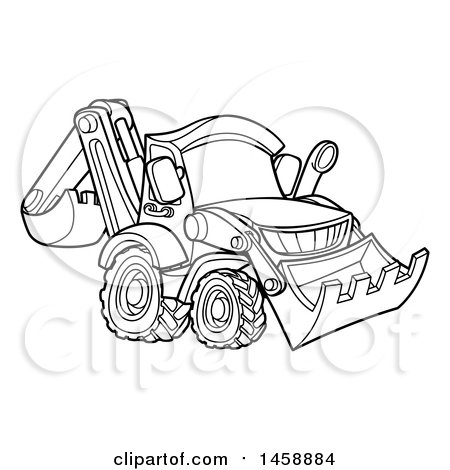 450x470 Clipart Of A Black And White Bulldozer