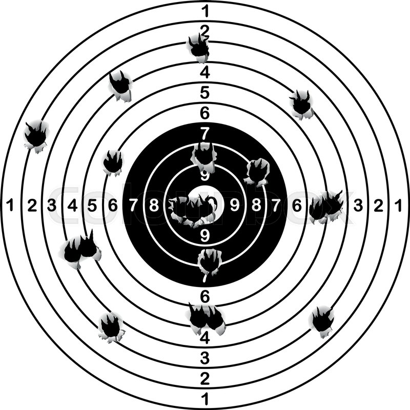 800x800 Shooting Range Target Shot Of Bullet Holes, Vector Illustration